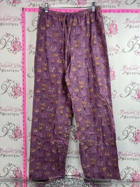 L.L. Bean pants cats kittens Purple Pajama Pants with Mustard and Cream Print